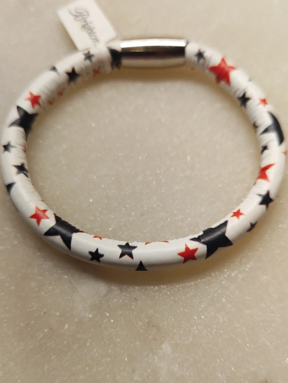 NEW! Brighton Woodstock Charm Bracelet White/Blue/Red Stars Genuine Leather SM